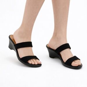 Geox Respira Leather Wedge Slide Sandals Black Slip-On Women 10 US Comfort